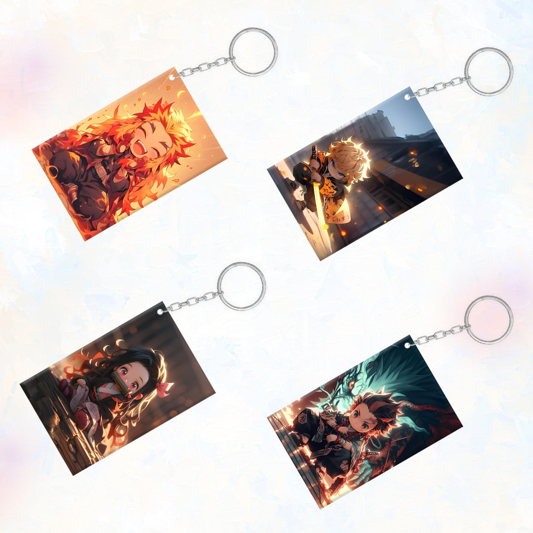 Demon Slayer Cute Characters Anime Unique Style 4 pcs Combo Keychain